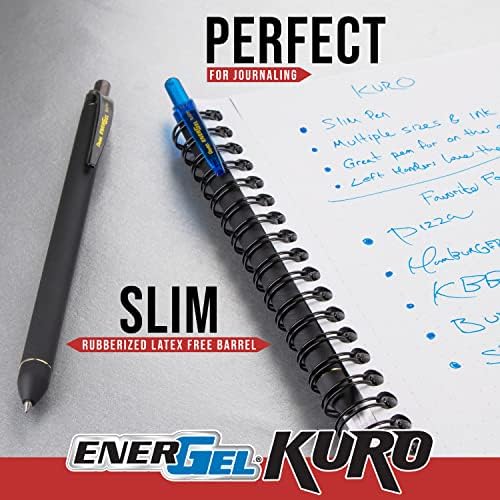 Caneta de gel líquido Pentel Energel Kuro, linha média, tinta preta, 5 pacote