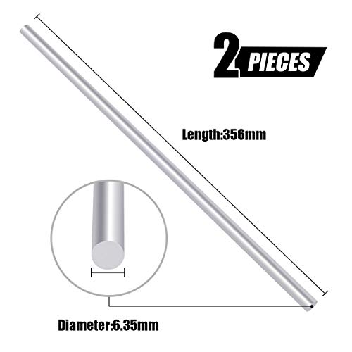 SWPEET 2PCS Aluminum Solid Round Round Torno de barra de estoque de barra, diâmetro 6,35 mm de comprimento 365 mm, perfeito para