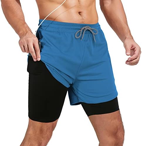 Zando Men's 2 em 1 exercícios com shorts com bolsos rápidos seco de ginástica atlética leve com revestimento de compressão