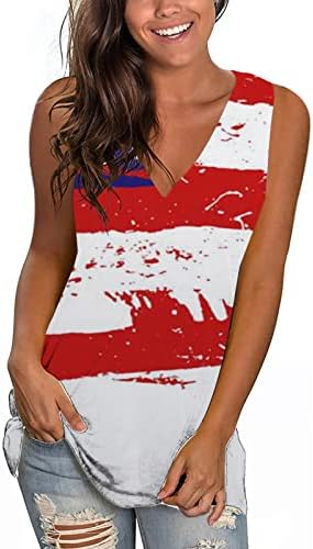 4 de julho Camisas para mulheres American Flag Summer Summer Sleesess O-Gobes Top Top Stars Stripes Tie-Dye Camiseta Casual Camisetas Casuais