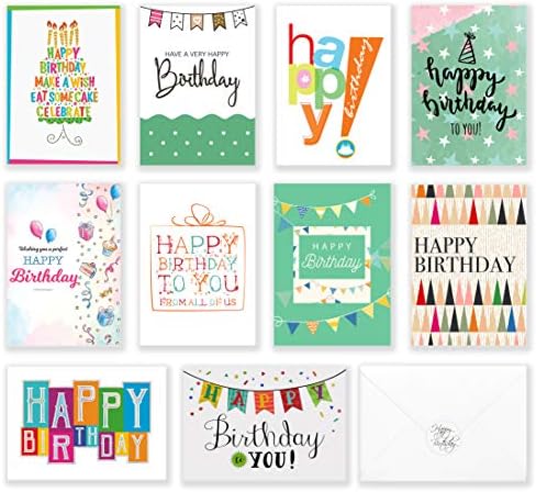 120 cartões de feliz aniversário com mensagem genérica curta por dentro, notas de saudação variadas em massa com envelopes