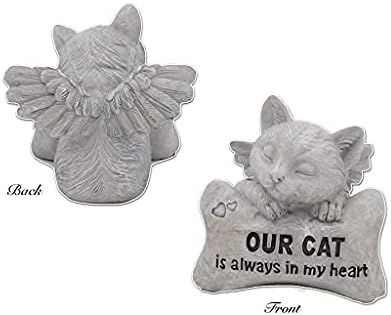 Pet confortável na hora da coleção de memória amorosa 5 Cat Angel Sleeping no pacote estatueta de osso com resina Memorial Cat Angel Birdfeeder estátua de animais de estimação, feita artesanal, memória fiel do luto de gato