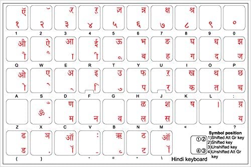 4Keyboard hindi novos decalques de teclado com letras vermelhas em fundo transparente