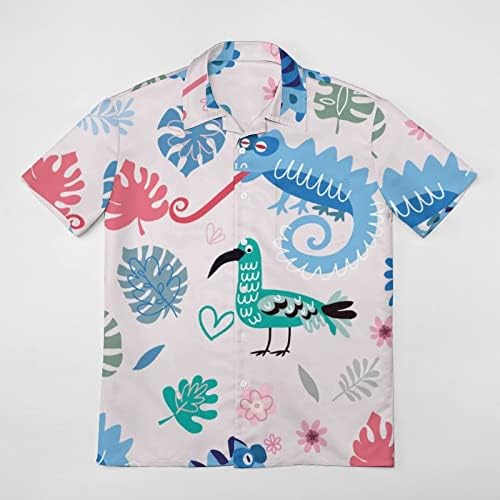 Camaleões fofos camisas masculinas de manga curta v tes gráficos de pescoço botão- Down Down Beach T camisetas