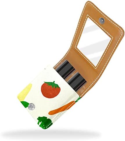 Mini maquiagem de Oryuekan com espelho, bolsa de embreagem Caixa de batom de Leatherette, Cartoon Legumes Tomate Cenoura Padrão