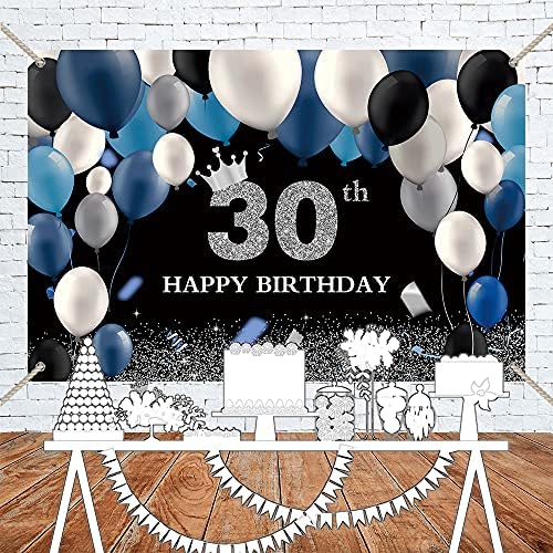 Bellimas preto e prateado 30º aniversário de aniversário azul e branco Balões da coroa de 30 anos decorações de festas