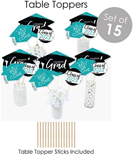 Big Dot Of Happiness Teal Grad - O melhor ainda está por vir - DIY 2023 Festa de graduação em turquesa, redemoinhos e pacote de decorações de tampo de mesa - 75 peças pacote virtual