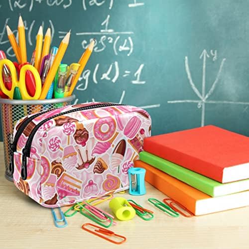 Cupcakes de donut coloridos glaphy capa de lápis rosa, bolsa de lápis de grande capacidade para bolsa zíper bolsa de cosméticos