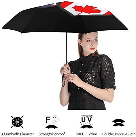 Corações American Canada Flag Umbrella Umbrella portátil Guarda dobrável à prova de vento para chuva Automotor aberto