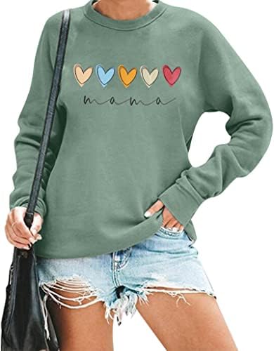 Sfhfy mama moletom feminino feminino pullover gráfico da tripulação imprimir a camisa de manga longa causal