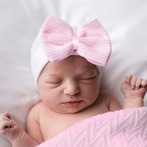 Aqokka Newborn Hospital Hat Hat Baby Capt com Big Bow Soft Cute Nó Berçário