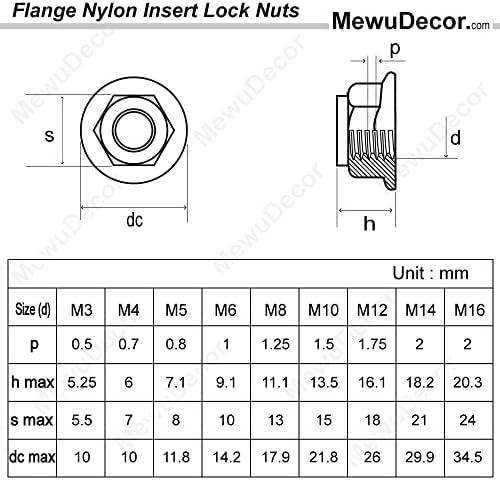 M3-0.5 Flange Nylon Inserir porcas de trava Flanged Nuts, DIN 6926, aço inoxidável 18-8, acabamento brilhante, 25 pcs