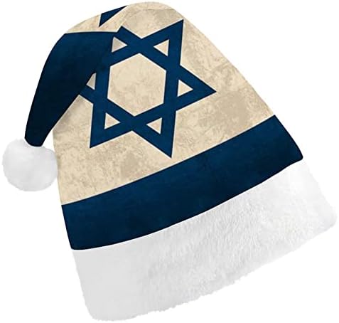 Chapéu de Natal de Israel Flag de Israel Papai Noel Hats Chegados curtos com punhos brancos para homens Mulheres