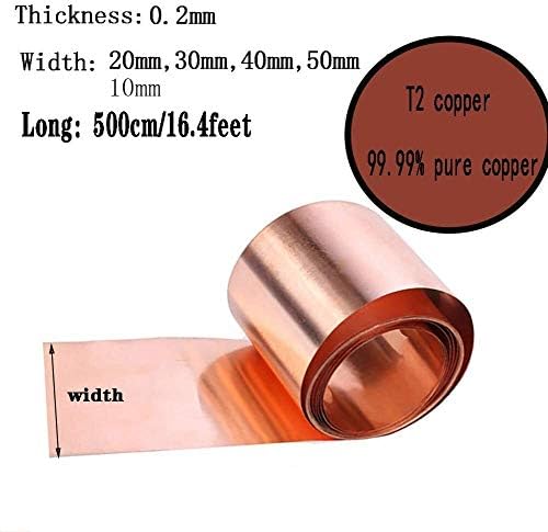 Placa de latão Haoktsb Pura de cobre de cobre Placa de cobre Corte de cinto de cinto de trabalho Rolls- Uso geral Contratantes de DIY Espessura de 0,2 mm de folha de cobre pura