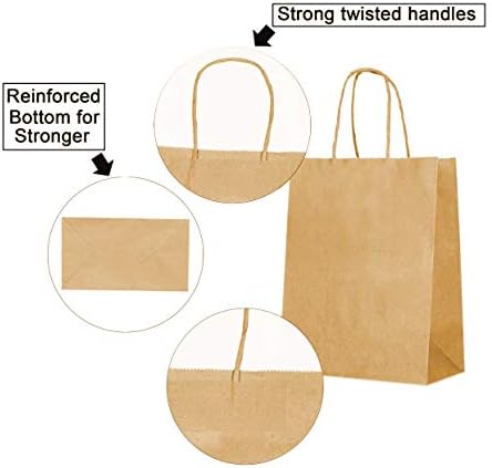 Sacos de papel a granel com alças 8 x 4,5 x 10,5 [100 sacos]. Ideal para fazer compras, embalagens, varejo, festa, artesanato,