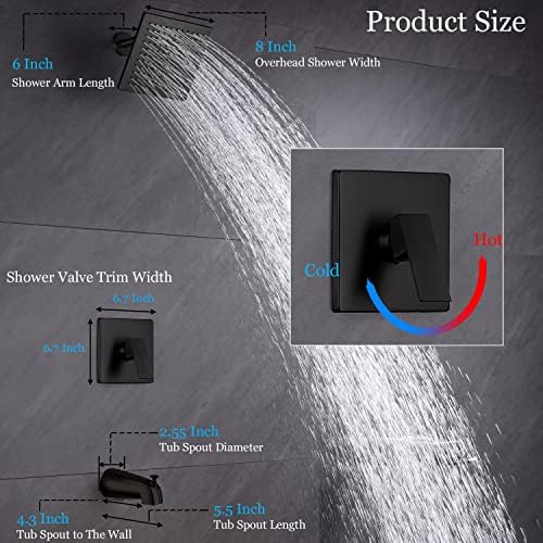 Torneira de chuveiro Sunzoe Conjunto com bico de banheira preto fosco de 8 polegadas chuveiro de 8 polegadas Cabeça