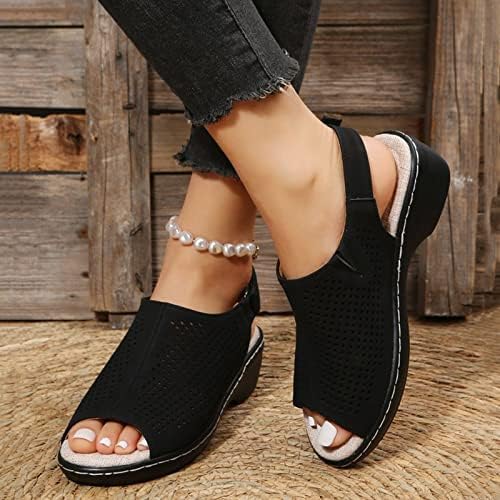 Sandálias confortáveis ​​para mulheres, mulheres casuais fechadas sandálias Summer Summer Hollow out sandálias de cunha vintage