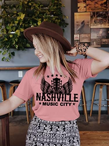 Binshre Womens Nashville Tshirt Tennessee Country Concert Graphic Tees Wings Wings Rock and Roll T camisetas para mulheres