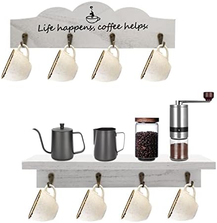 Ismosmcoffee Cup Titular Conjunto de 2 suportes de caneca de café com 8 ganchos de cafeteira de caneca de ganchos robustos para decorações de cozinha da fazenda, decoração da estação de café, organizador de caneca, exibição de caneca