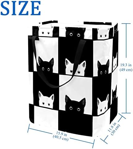 BLACJ e gatos brancos em cesto de lavanderia colapsível com estampa de impressão, cestas de lavanderia à prova d'água