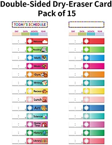 Gráfico de bolso da programação diária. Crianças agende o gráfico de bolso com 15 cartões a seco. 13+1 bolsos. Programar