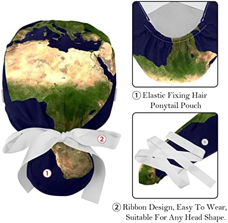 Capitões médicos para mulheres com botões de cabelo comprido, tampa de trabalho ajustável de 2 peças, mapa do continente da África Nature Multicolored