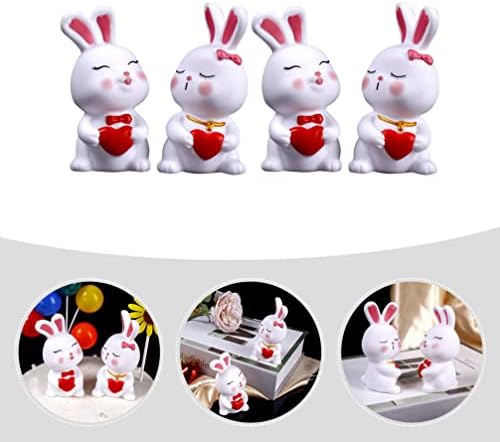 Toyvian Mini Bunny estatuetas 4pcs Dia dos namorados coelho com estátuas de coração Cupcakes de páscoa Cupcakes Decorações de