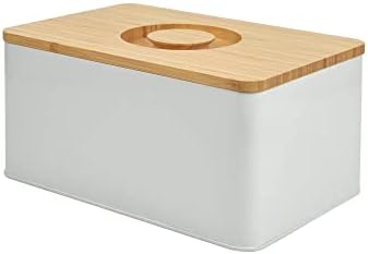Caixa de pão de metal Jreninet com tampa de tábua de bambu - mantenha pão fresco e armazene facilmente no balcão da cozinha