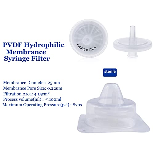 Filtros de seringa estéril [membrana hidrofóbica em PVDF] 25 mm de diâmetro 0,22 UM Tamanho do poro embalado individualmente