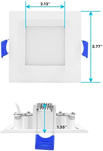 Luxrite de 12 polegadas de 3 polegadas de 3 polegadas LED quadrado de iluminação embutida, 8W, 5ccc cor selecionável 2700k-5000k,