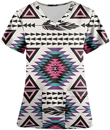 Mulheres Scrubs Top Workwear Retom Aztec Impressão Camise