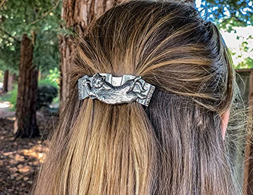 Clipe de cabelo de gato divertido, barrette de metal artesanal feito nos EUA com um clipe médio de 70 mm por oberon design