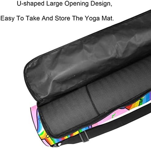 Bolsa de transportadora de tapete de ioga com alça de ombro Padrão de cocô arco -íris Fundo rosa, 6.7x33.9in/17x86 cm Yoga