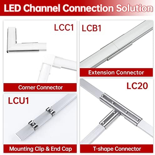 Muzata 8pack LED Channel Corner Connectores Adaptador em forma de L para U1SW U101 U107 U108 Caixa de perfil de canal de alumínio em forma de U