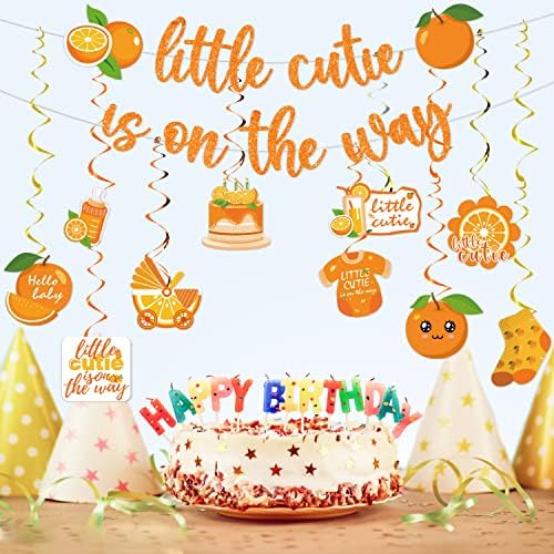 Refavory Little Cutie Baby Shower Decorações - 16pcs Decorações de festa laranja 2pcs Glitter Baby Shower Banners