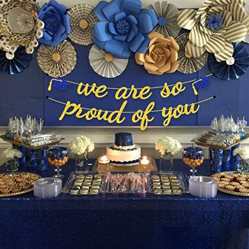Azul, estamos tão orgulhosos de você parabéns parabéns graduado gold glitter glitter de guirlanda parabéns signa decoração de festa