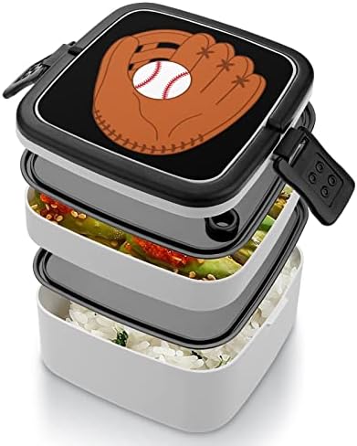 Baseball Art Double Cayer Bento Box Meal Recipadores com Handle Portable para Trabalho de Escritório