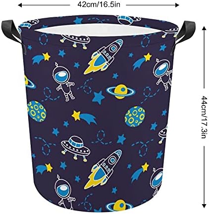 Bolsa de lavanderia de astronautas e foguetes fofos com alças cestas de armazenamento à prova d'água em redondo cesto de armazenamento