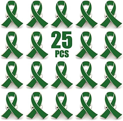 25 pcs pino de fita verde broche de conscientização sobre saúde mental