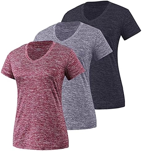Uikmnhnh tops atléticos femininos sólidos tops ativos sólidos de verão atlético 3 pacote de pacote pescoço de manga curta camisa