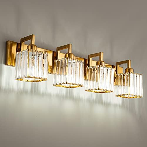Zhlwin Modern Crystal banheiro vaidade da luz 4 luzes douradas, iluminação de banheiro da lâmpada de parede iluminação de