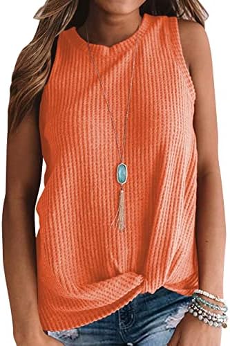 Miholl Tops casuais femininos sem mangas Twist Knot Waffle Knit Camisetas Tampas de tanques