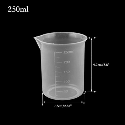 Copo de medição de plástico saim 250 ml de medição transparente coques de contêineres líquidos de laboratório escolar 12pcs