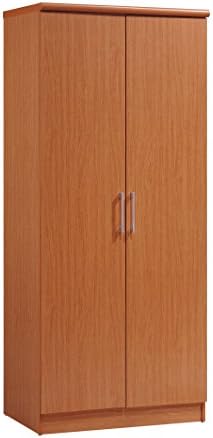 Hodedah 2 portas guarda -roupa com prateleiras ajustáveis/removíveis e haste suspensa, cereja