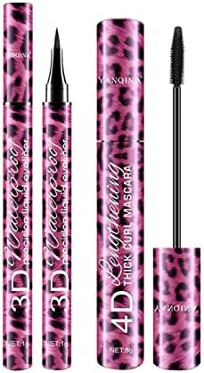 4D Leopard Silk Fiber Lash Rímel, delineador e rímel Conjunto de maquiagem à prova de maquiagem e espessura à prova d'água