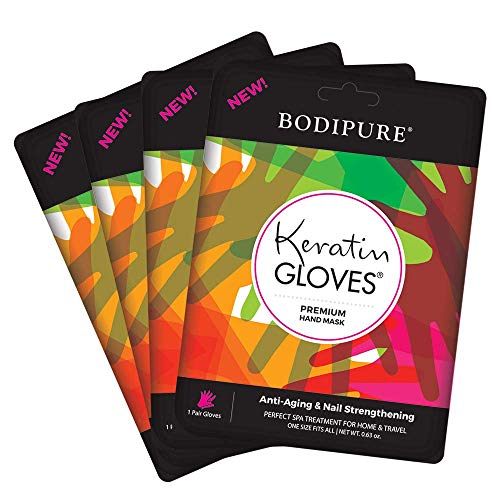 Bodipure Premium Keratin luvas e pacote de meias - máscaras de mão fortalecedoras e máscaras de pé hidratantes - 12 pares de meias e pares de luvas de 4 mão