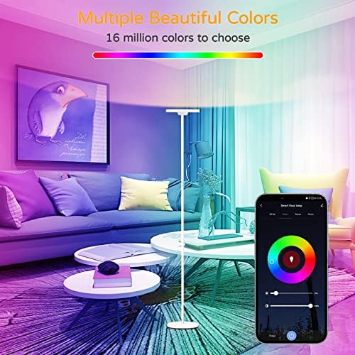 Lâmpada inteligente de piso RGB funciona com Alexa Google Home, lâmpada de torchiere de 2,4g Wi -Fi Modern High Standing, Lâmpada Ultra Bright & Dimmable Sky Led Floor, lâmpada de pólo de alteração de cor para o quarto da sala do quarto
