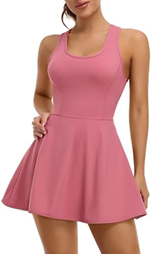 Vestido de tênis de tênis ATTRACO para mulheres com shorts e vestido de treino atlético sem mangas de sutiã embutido com bolsos