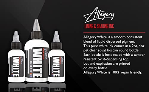 Allegory Premium blak e tinta branca 2 oz, perfeita para revestimento, mistura e sombreamento, pigmento consistente, cor de tatuagem