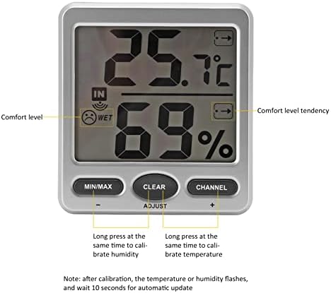 FDIT Hygrômetro digital termômetro interno para casa, conforto de tela grande 24 horas Registre o sensor de umidade